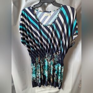 Elegant Blue and White Striped Women's Blouse